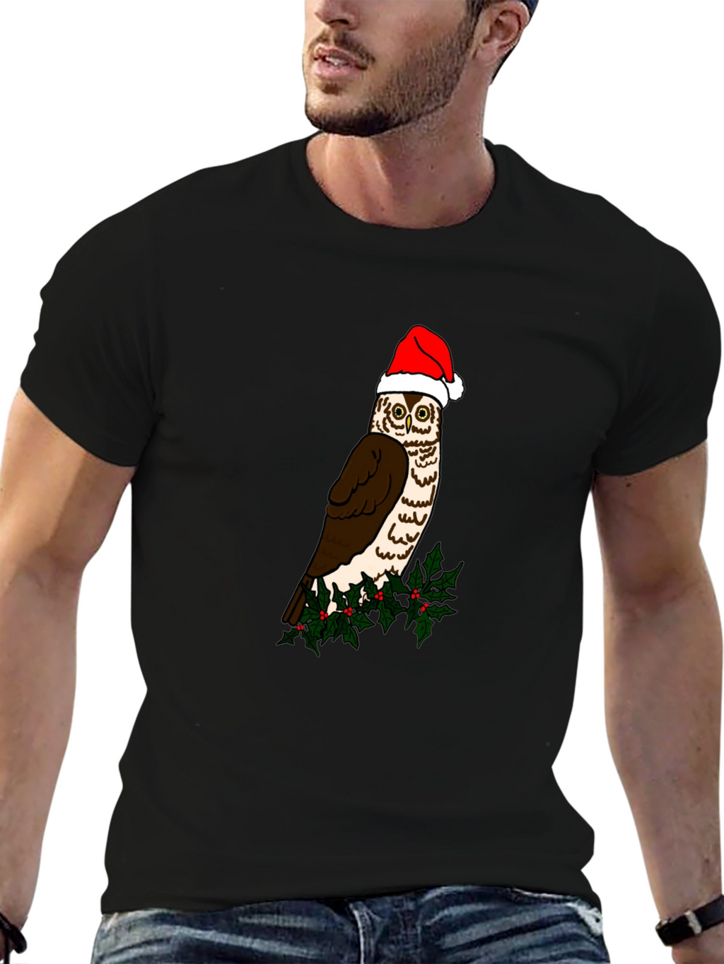 Festive Owl Graphic Tee - Holiday Cheer