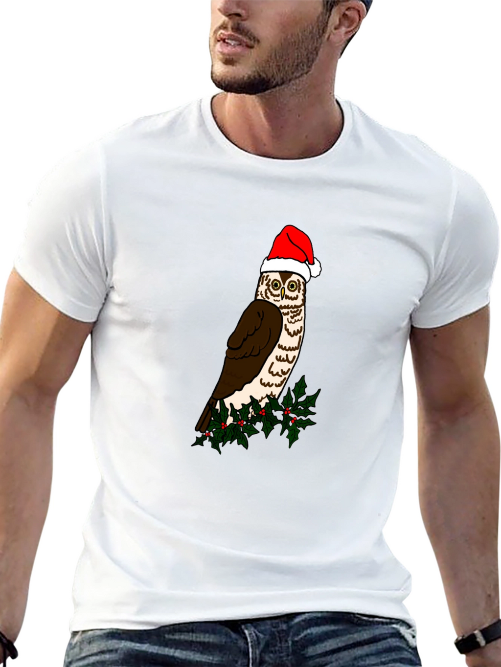 Festive Owl Graphic Tee - Holiday Cheer