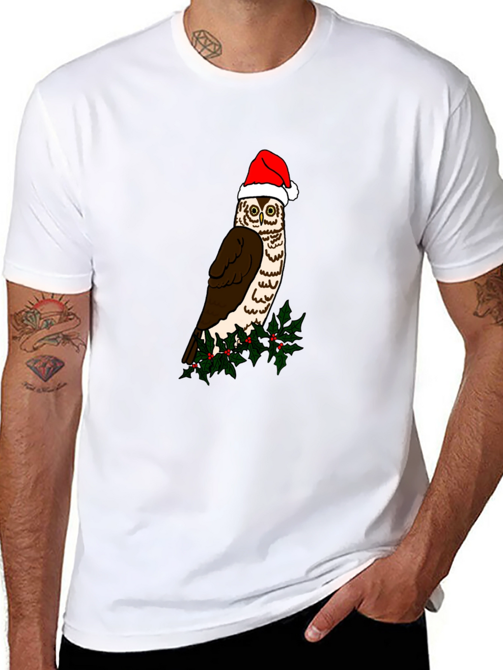 Festive Owl Graphic Tee - Holiday Cheer