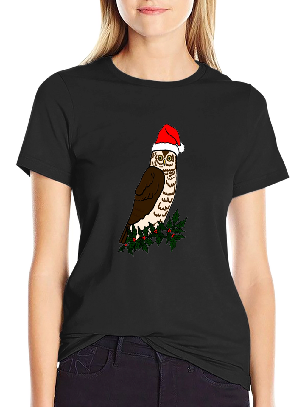 Festive Owl Graphic Tee - Holiday Cheer