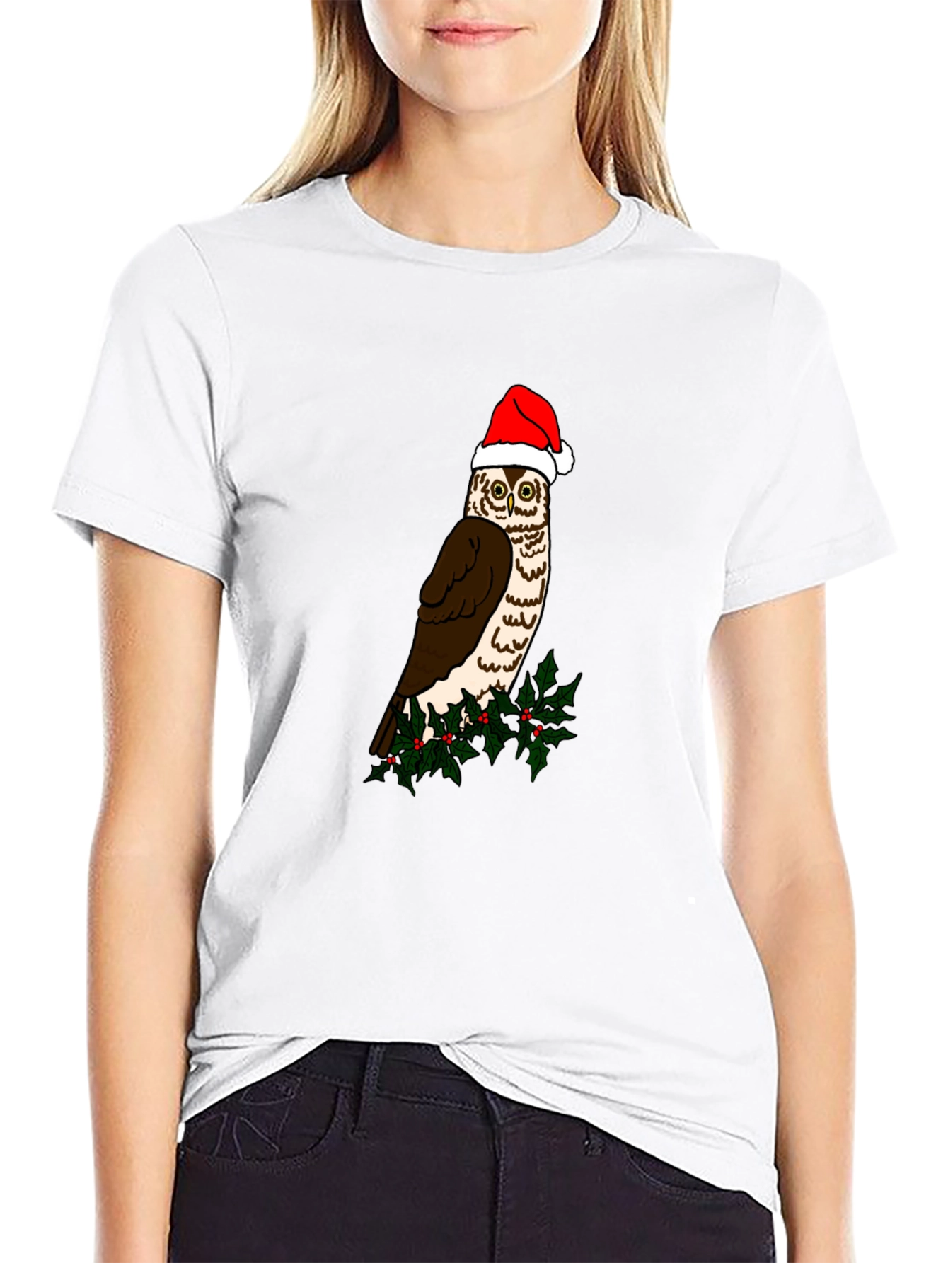 Festive Owl Graphic Tee - Holiday Cheer
