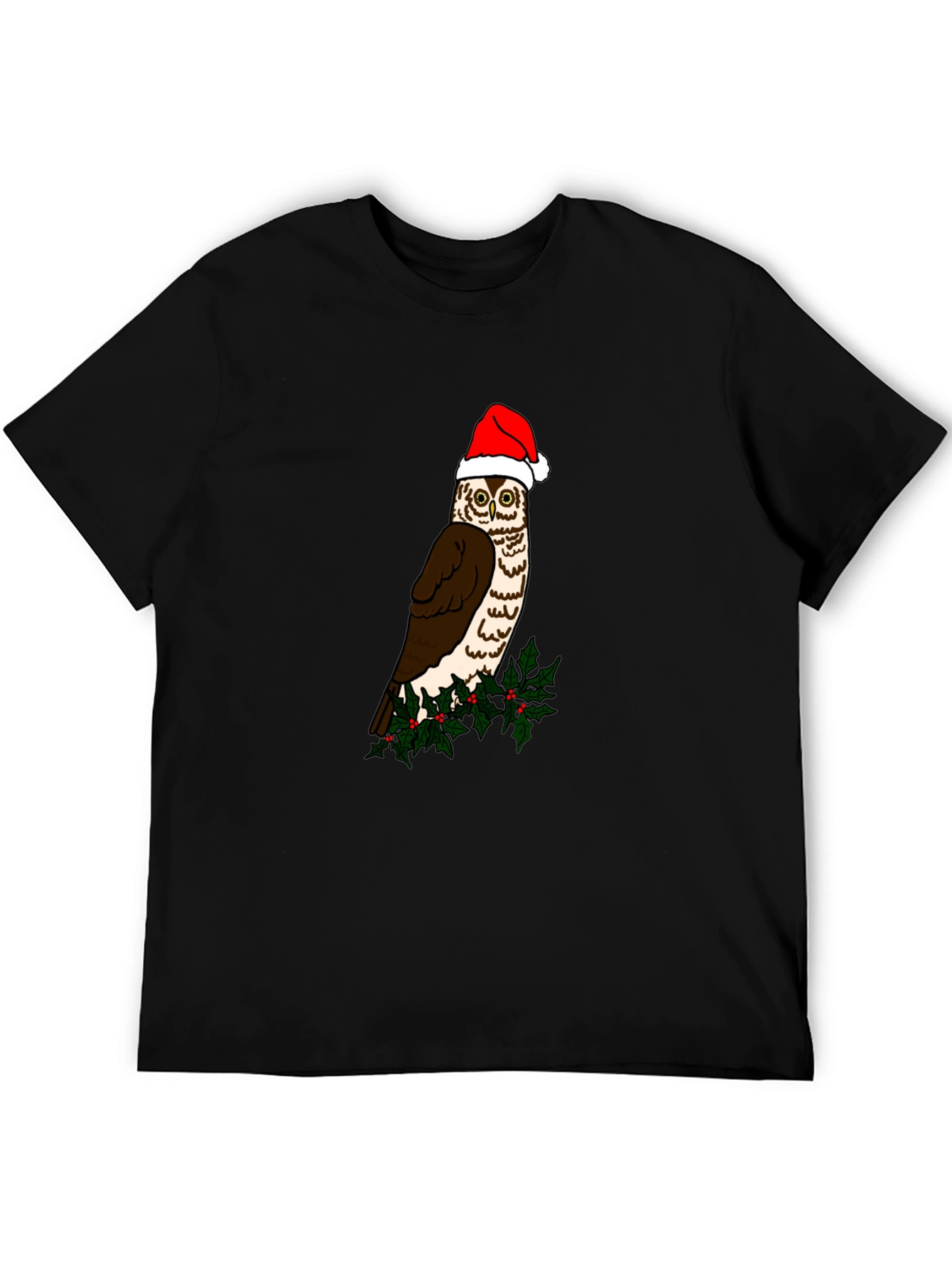 Festive Owl Graphic Tee - Holiday Cheer