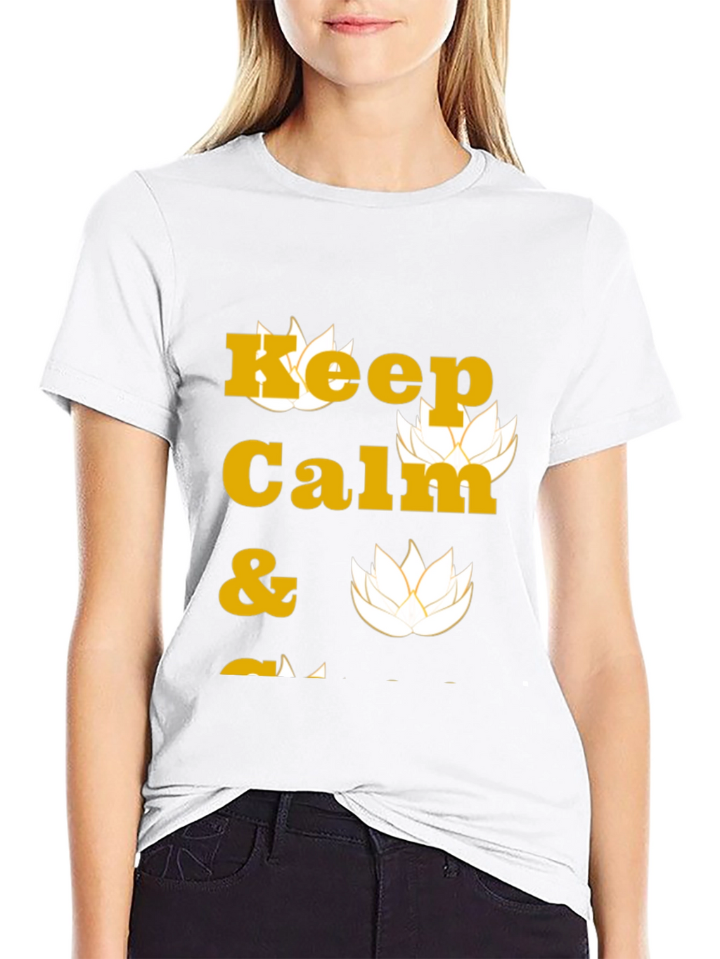 Keep Calm Black T-Shirt with Lotus Design