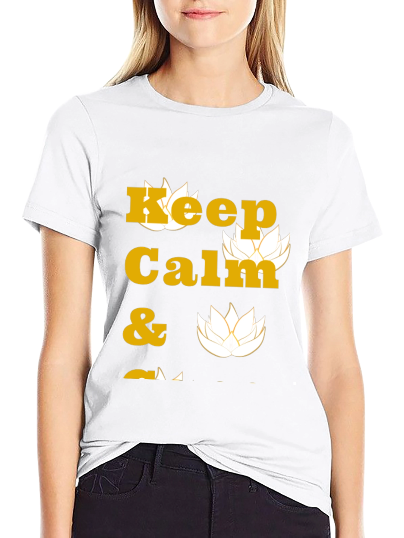 Keep Calm Black T-Shirt with Lotus Design