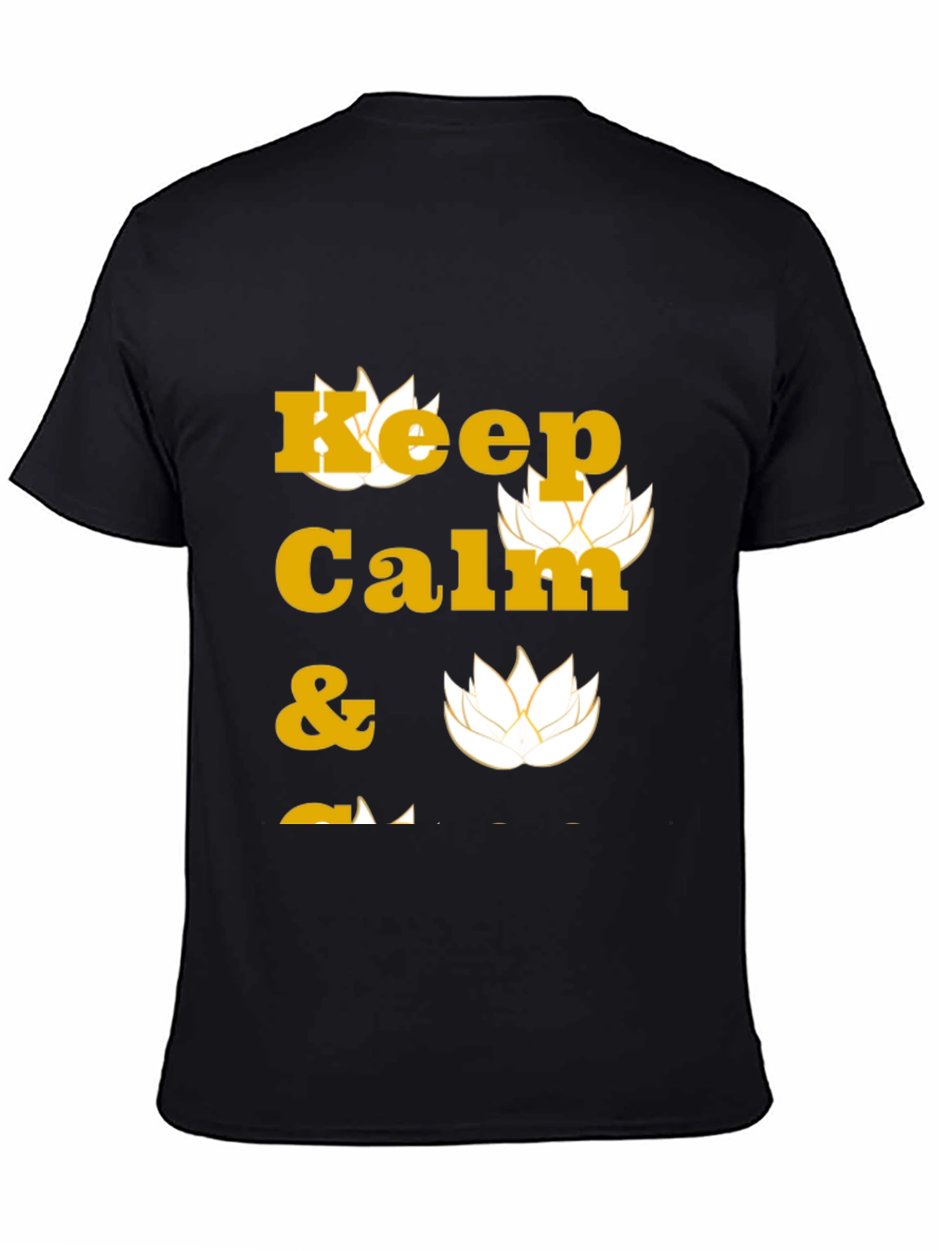 Keep Calm Black T-Shirt with Lotus Design