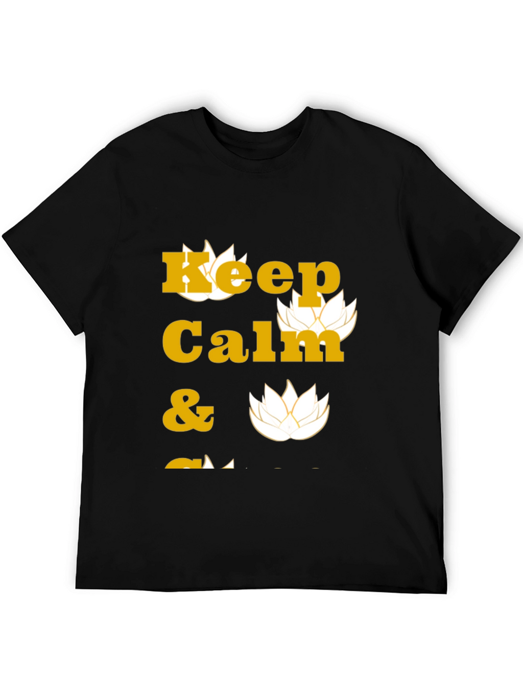 Keep Calm Black T-Shirt with Lotus Design