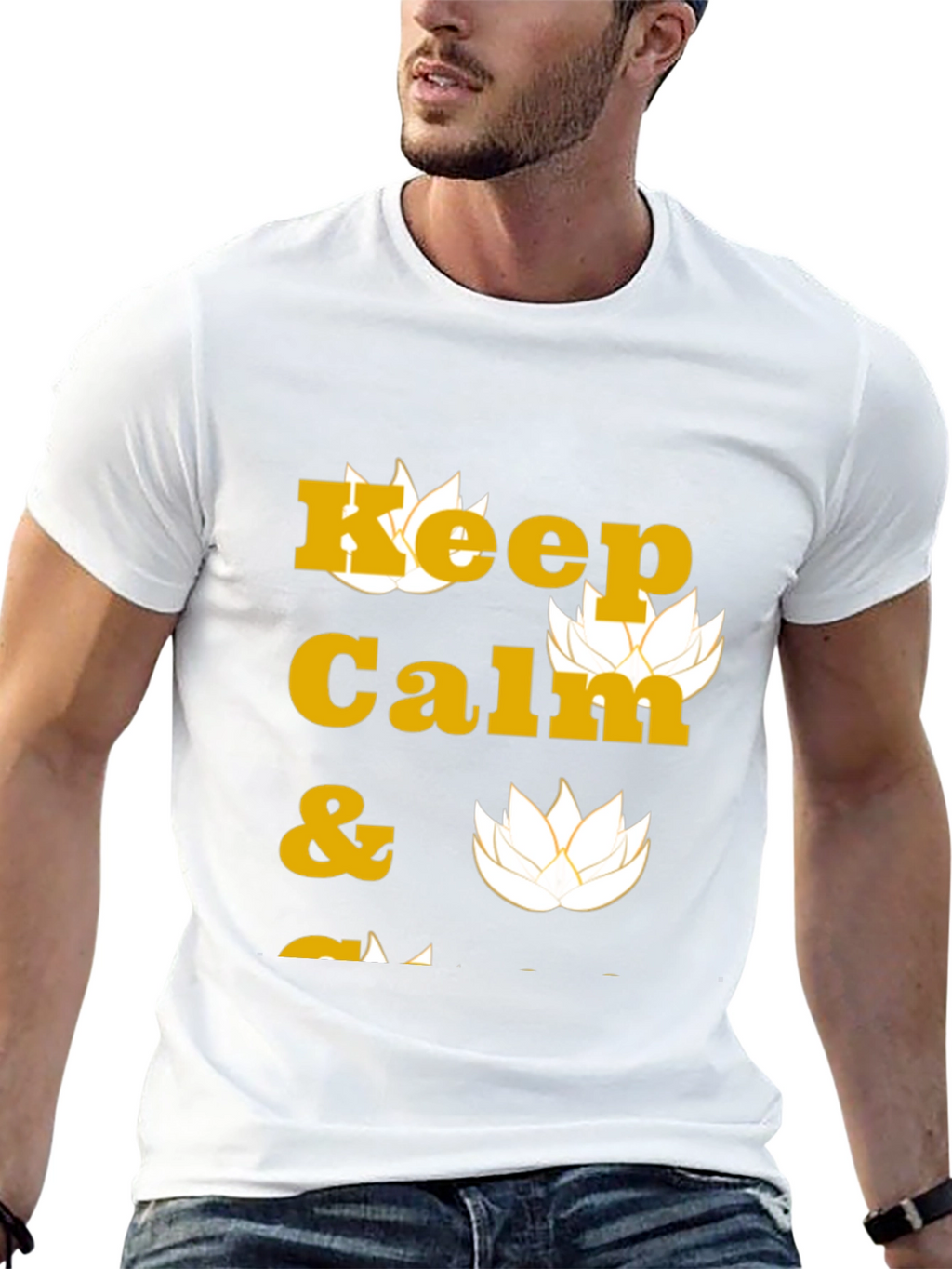 Keep Calm Black T-Shirt with Lotus Design