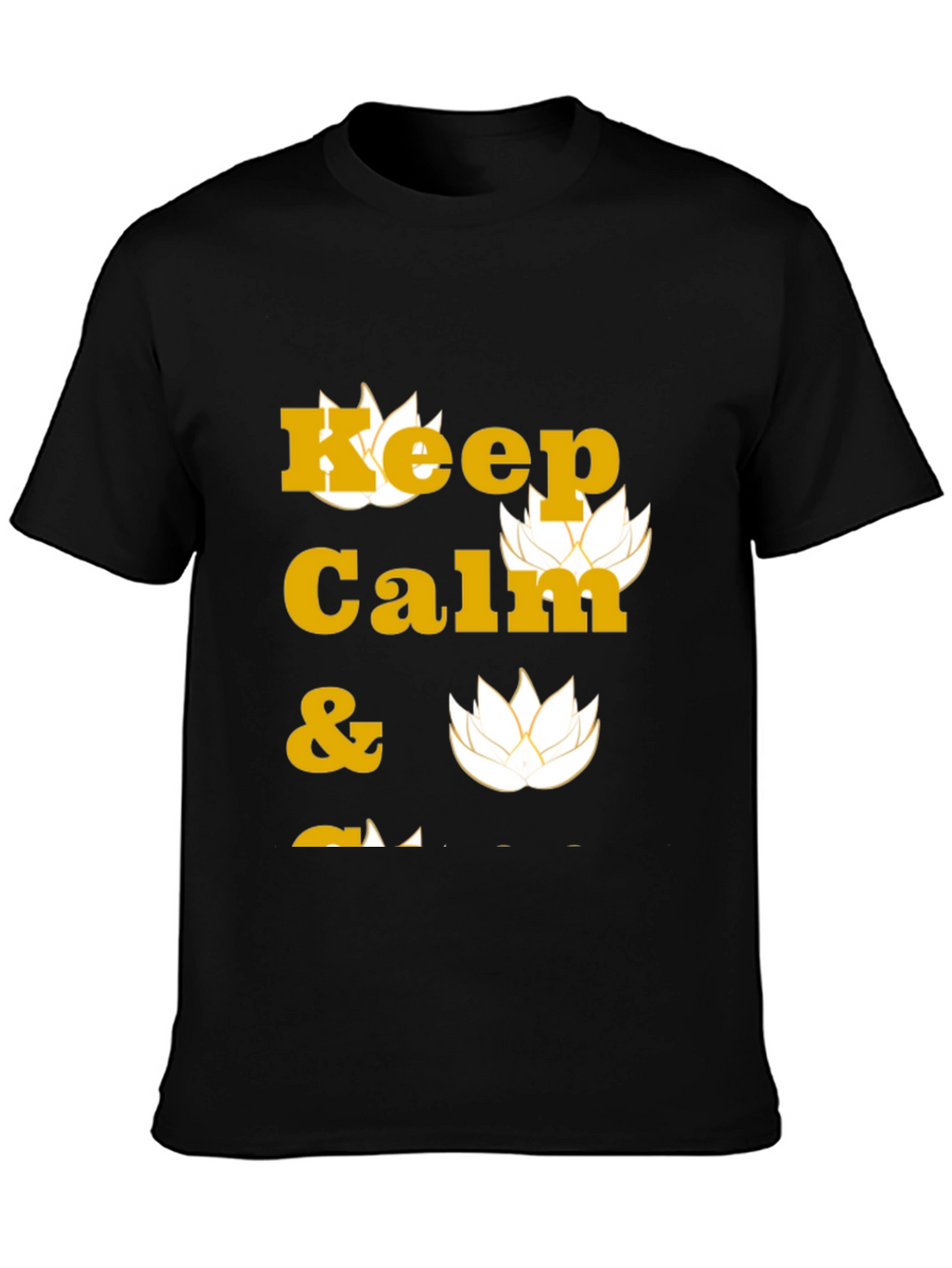 Keep Calm Black T-Shirt with Lotus Design