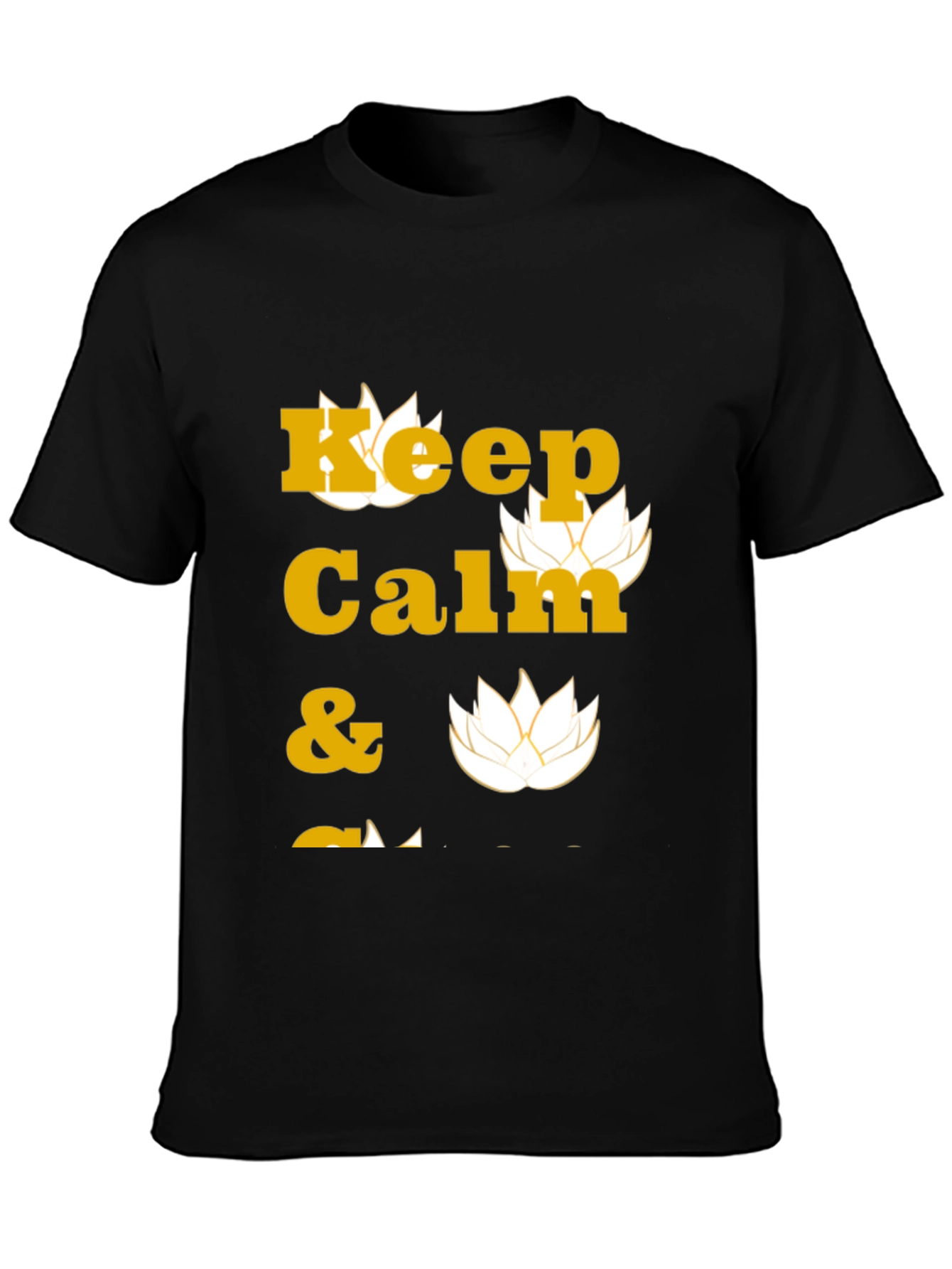 Keep Calm Black T-Shirt with Lotus Design