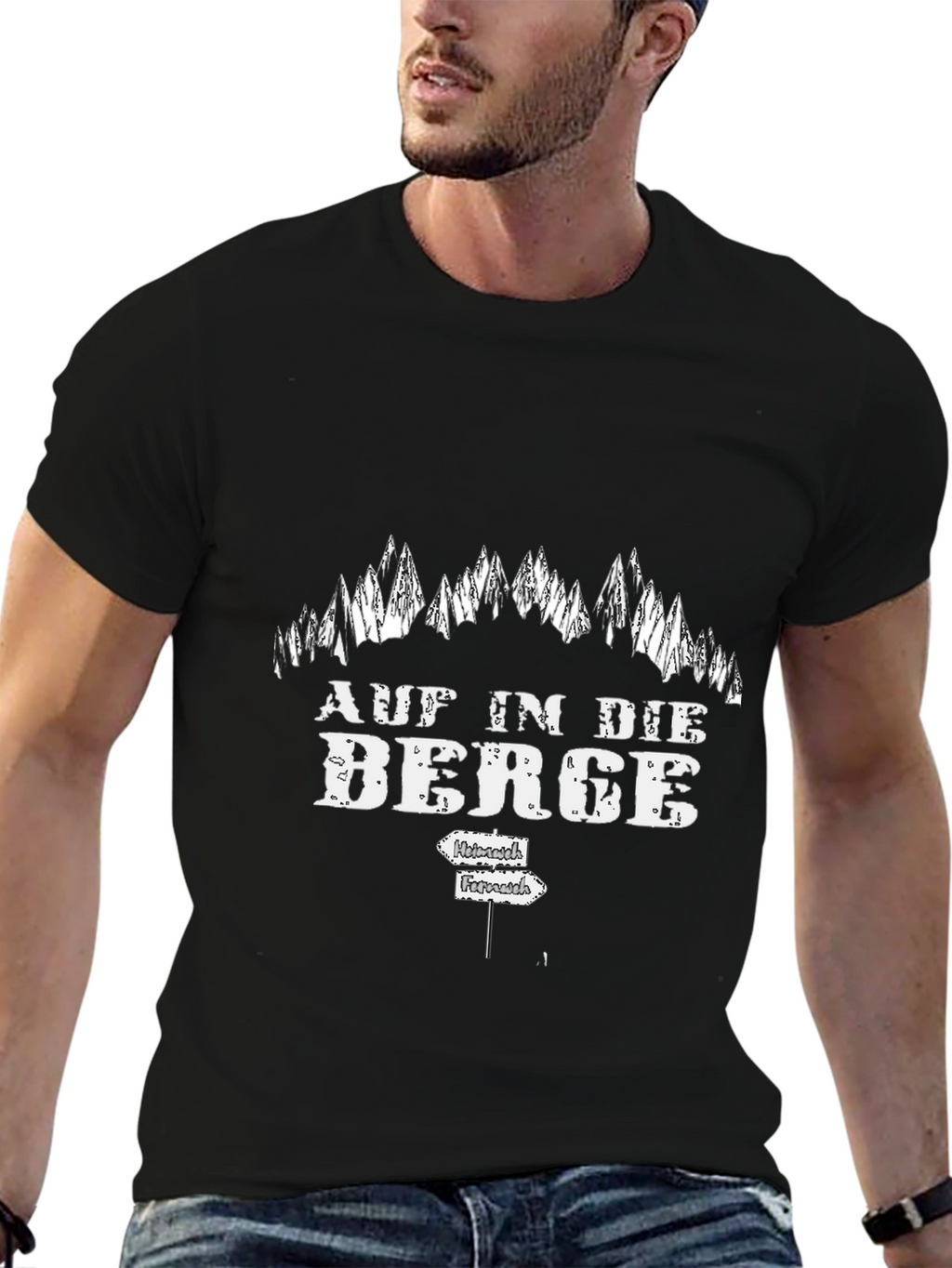 Mens Black Auf in die Berge T-Shirt