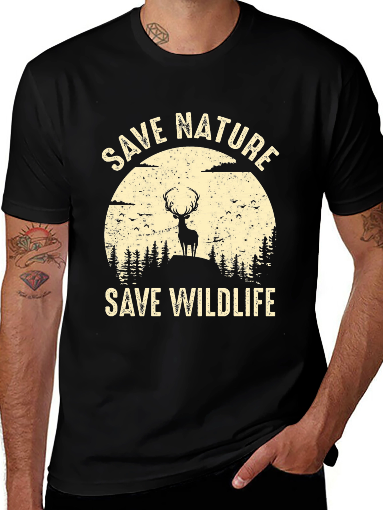 Save Nature Save Wildlife Graphic Tee - Black