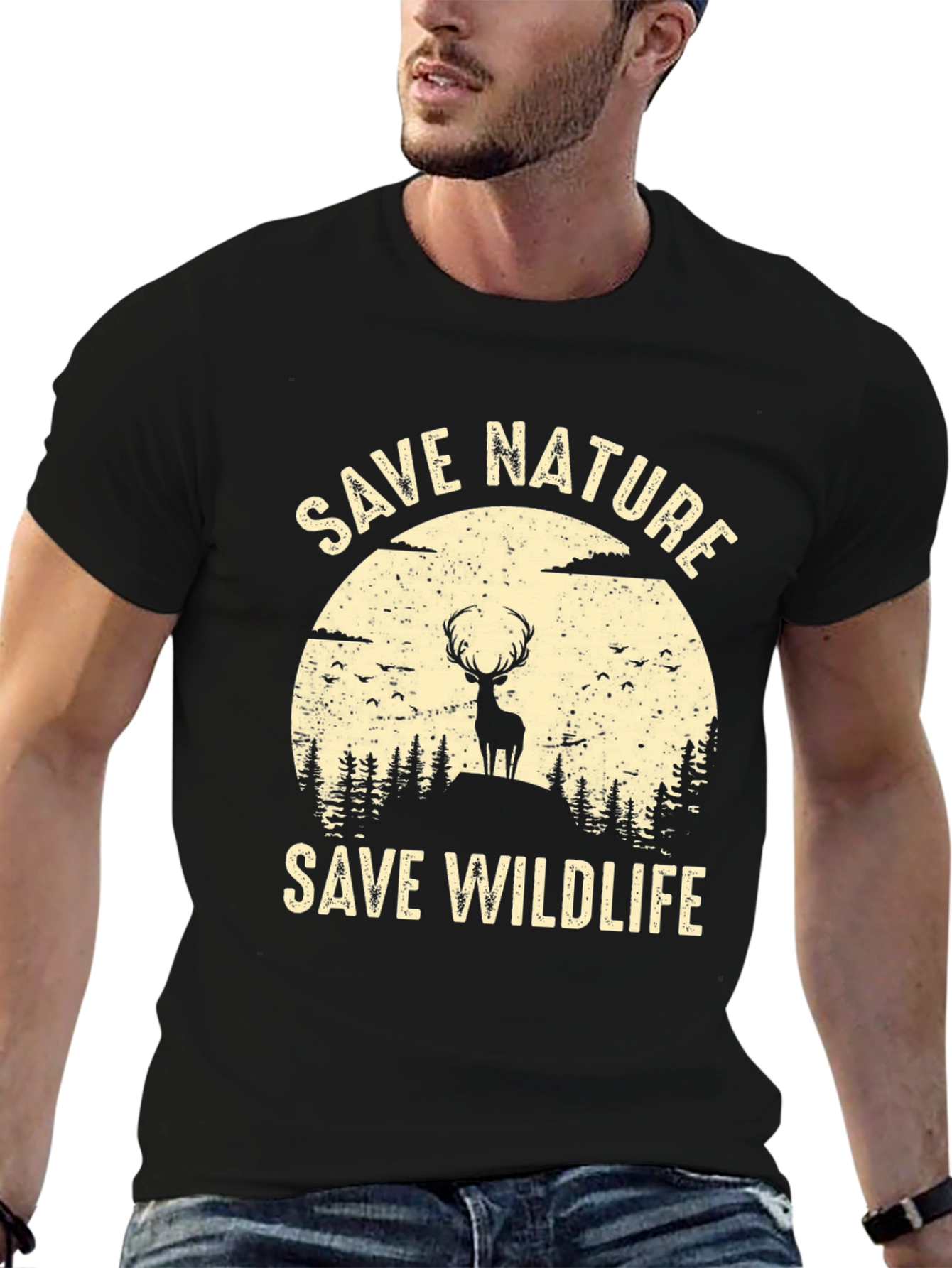 Save Nature Save Wildlife Graphic Tee - Black