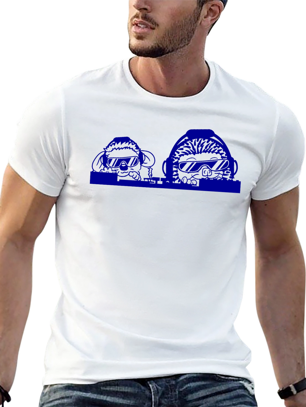 Mens Black T-Shirt with Blue Graphic Print