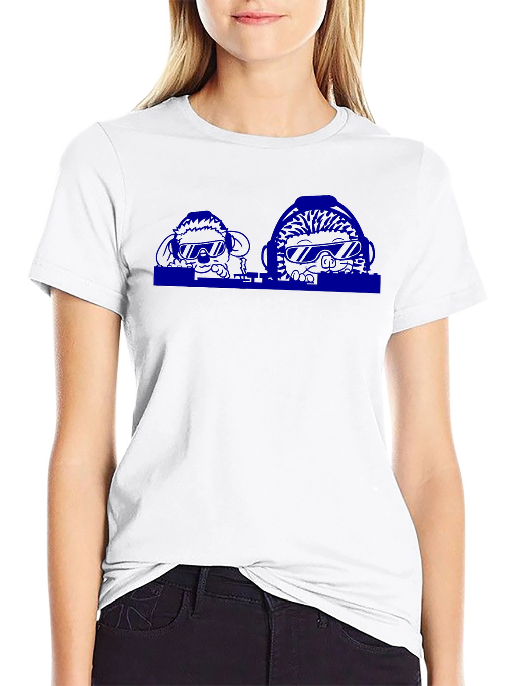 Mens Black T-Shirt with Blue Graphic Print