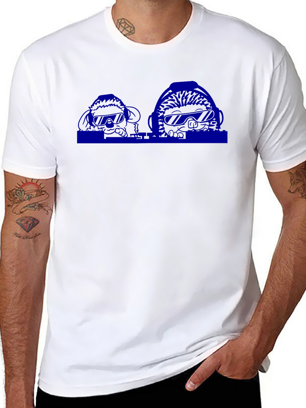 Mens Black T-Shirt with Blue Graphic Print