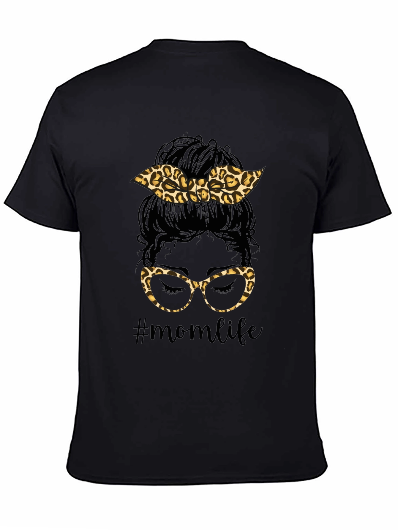 Mom Life Messy Bun Leopard Print T-Shirt