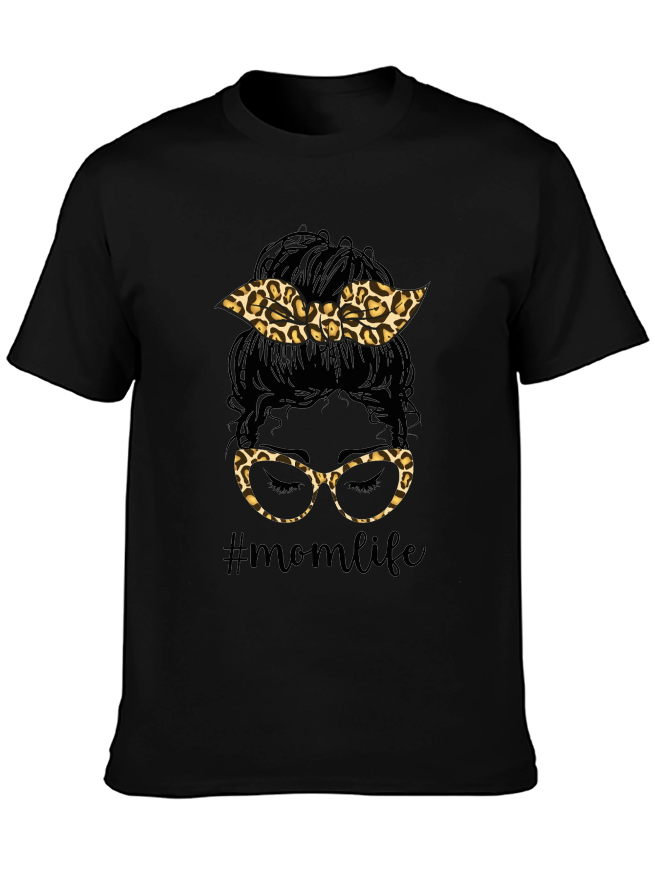 Mom Life Messy Bun Leopard Print T-Shirt