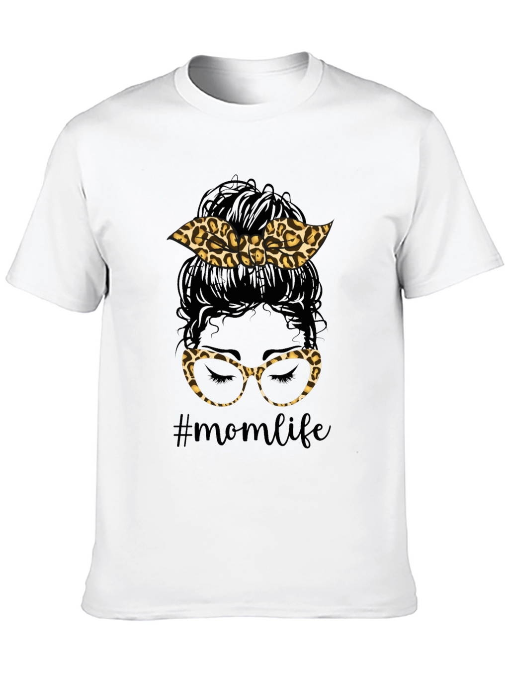 Mom Life Messy Bun Leopard Print T-Shirt