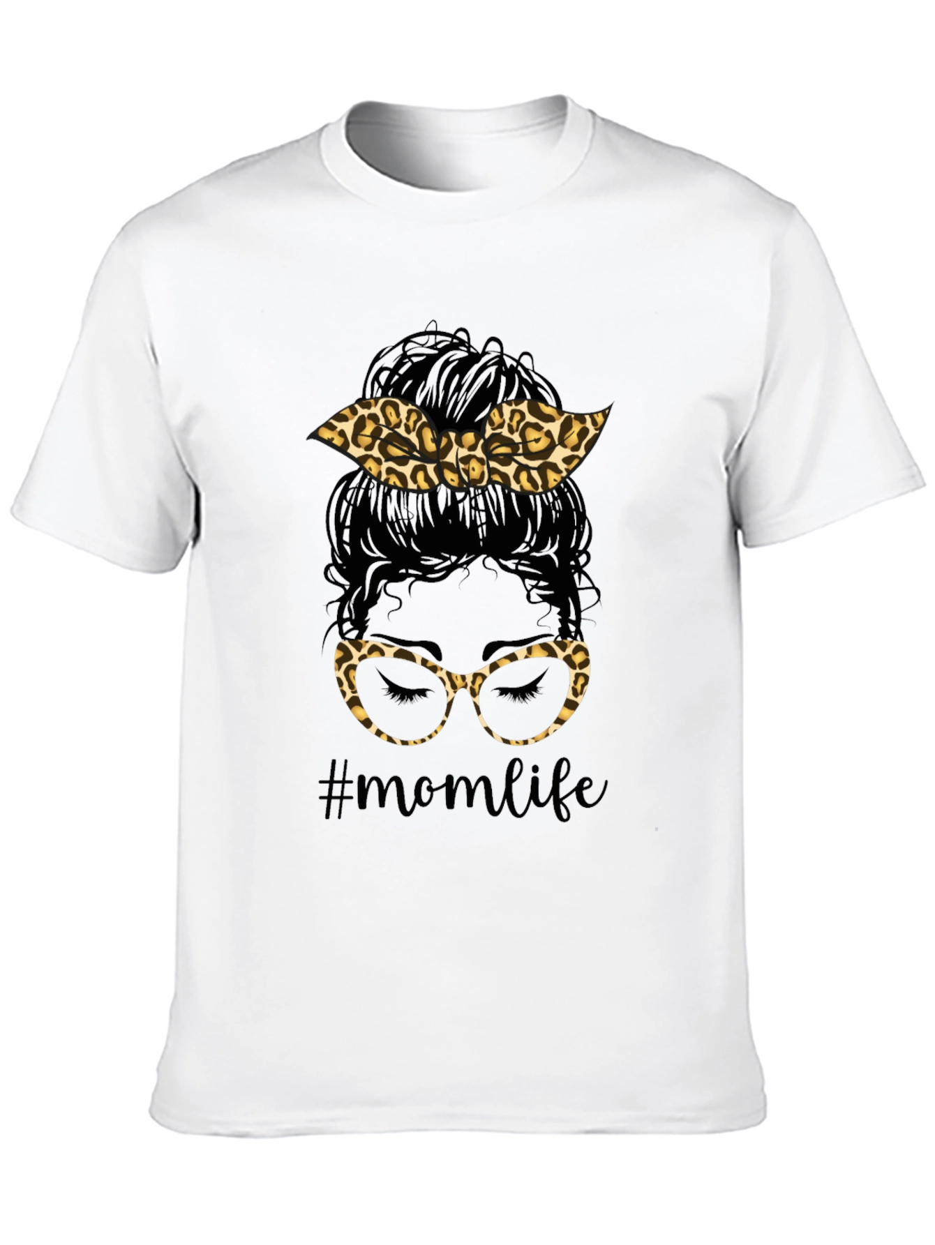 Mom Life Messy Bun Leopard Print T-Shirt