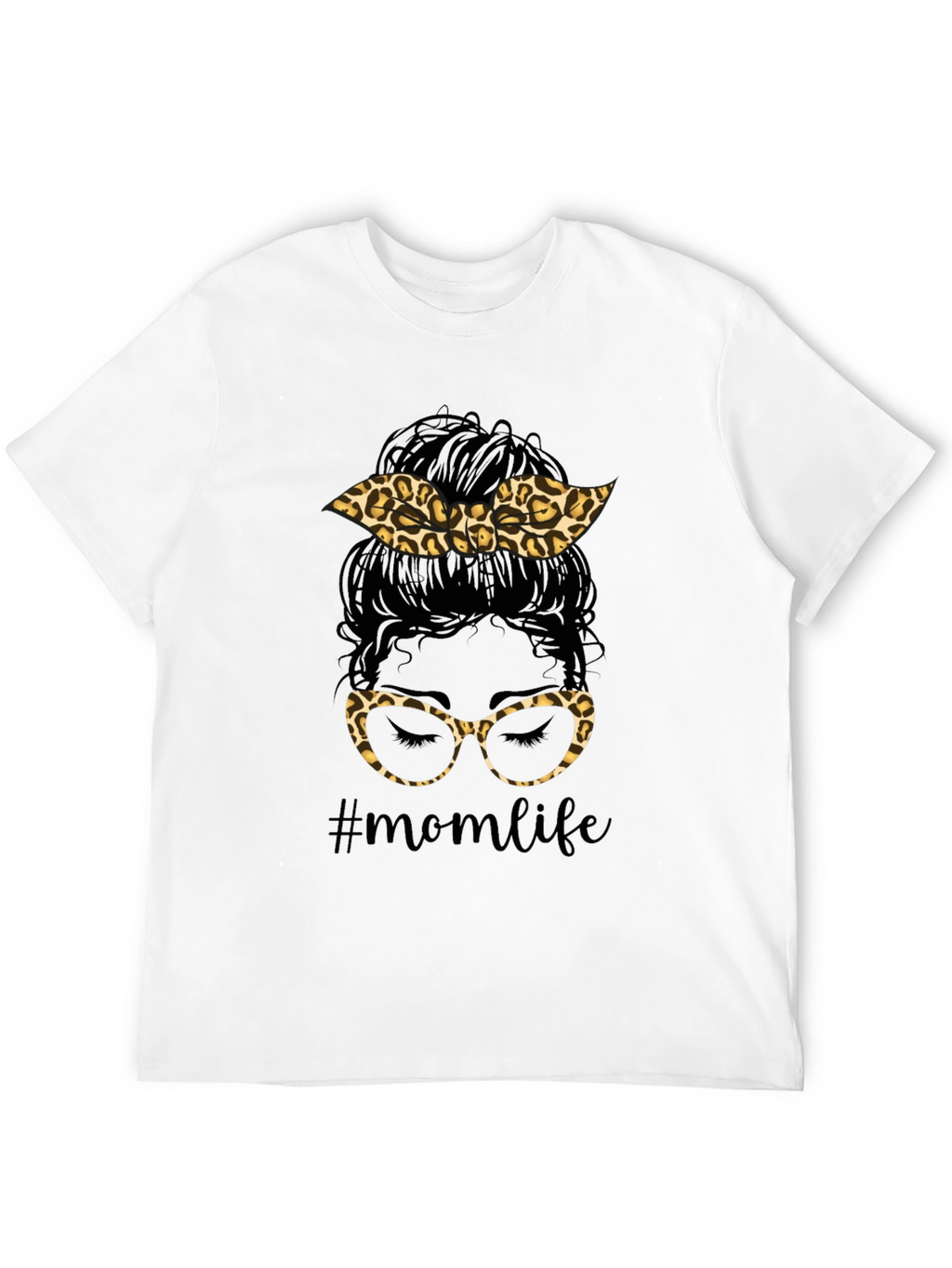 Mom Life Messy Bun Leopard Print T-Shirt