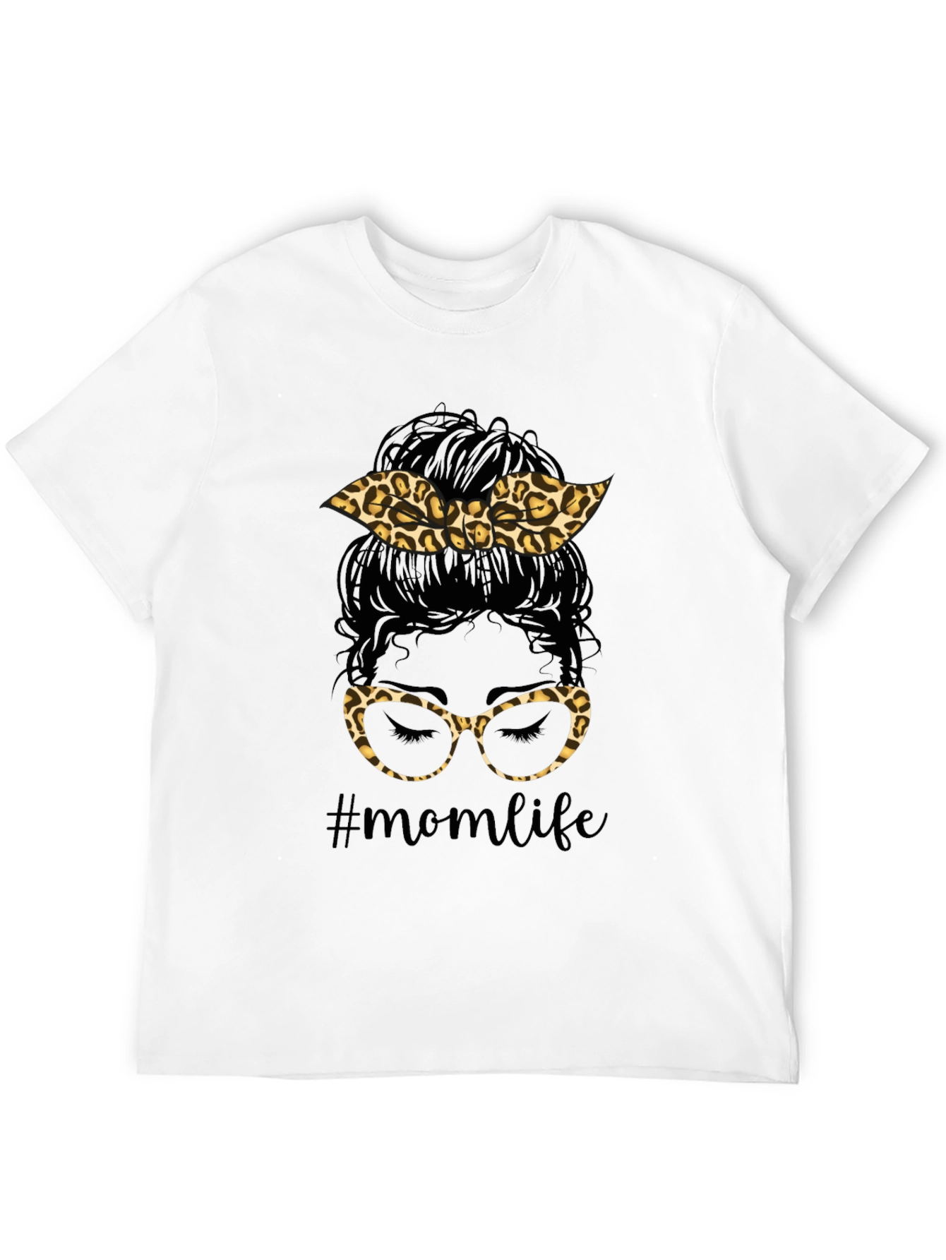 Mom Life Messy Bun Leopard Print T-Shirt
