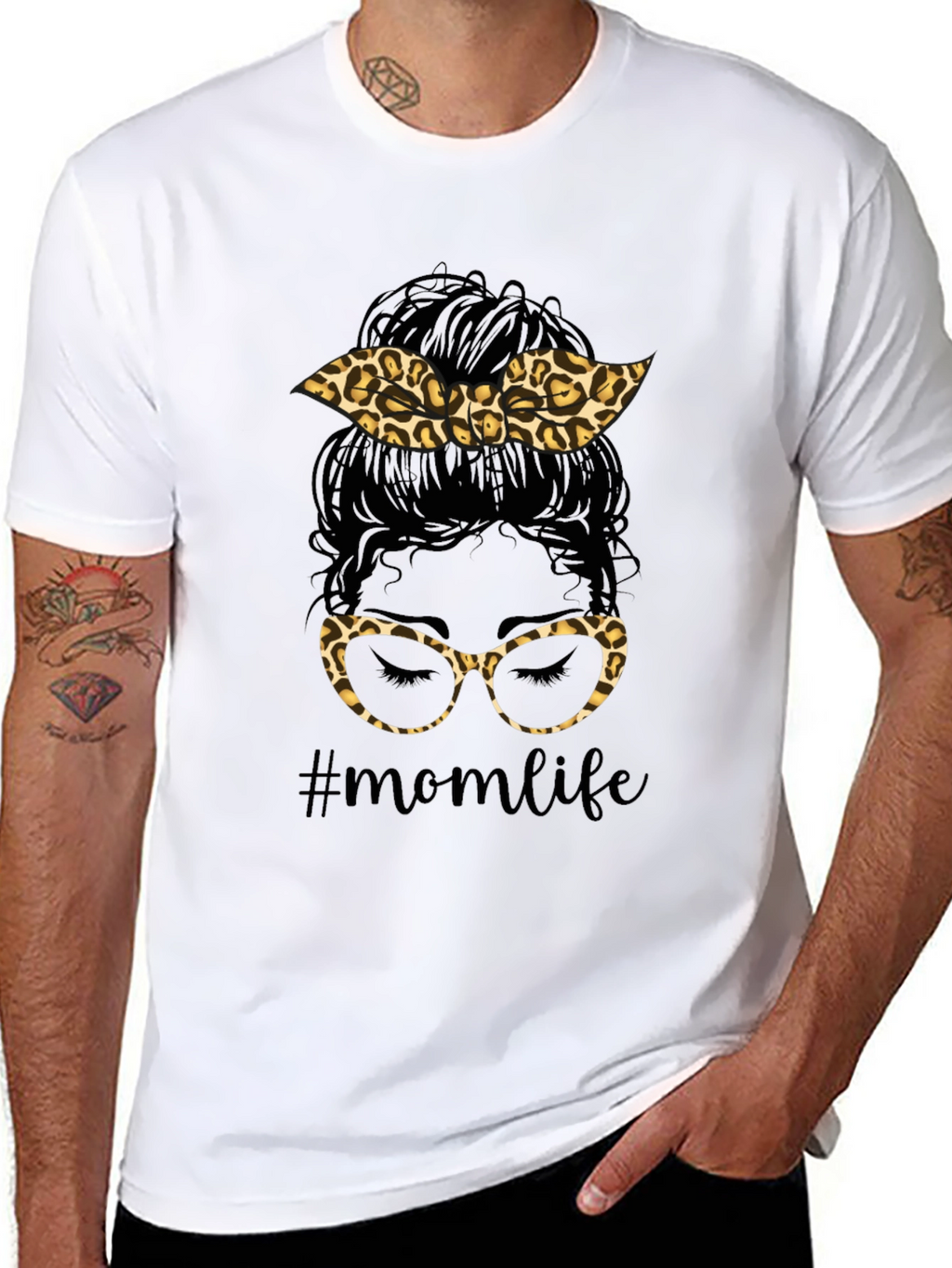 Mom Life Messy Bun Leopard Print T-Shirt