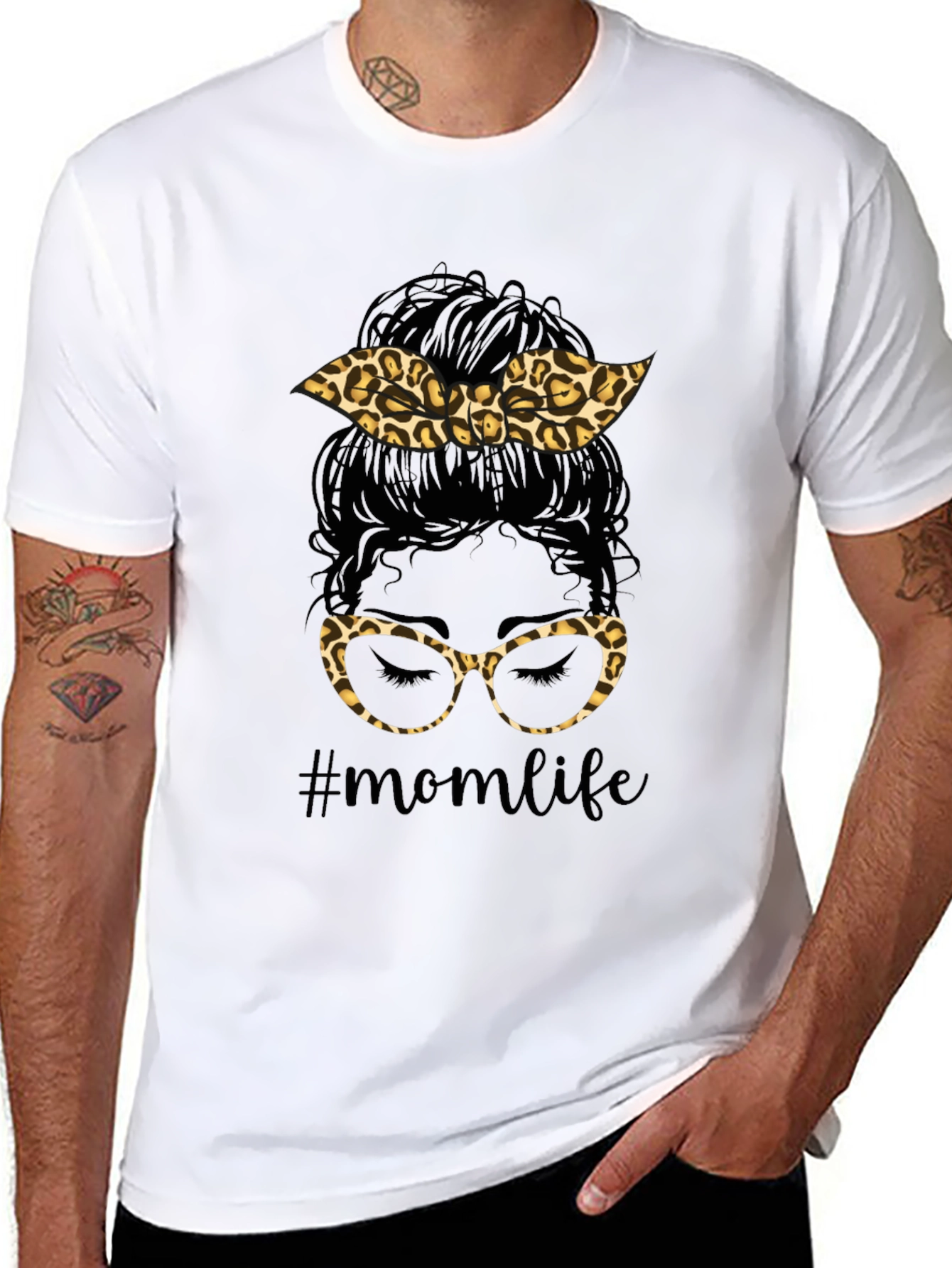 Mom Life Messy Bun Leopard Print T-Shirt