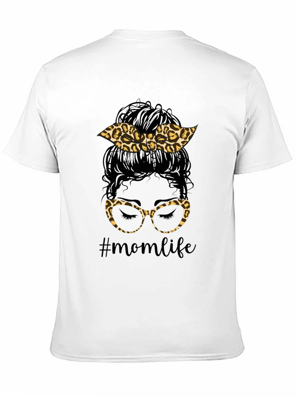 Mom Life Messy Bun Leopard Print T-Shirt