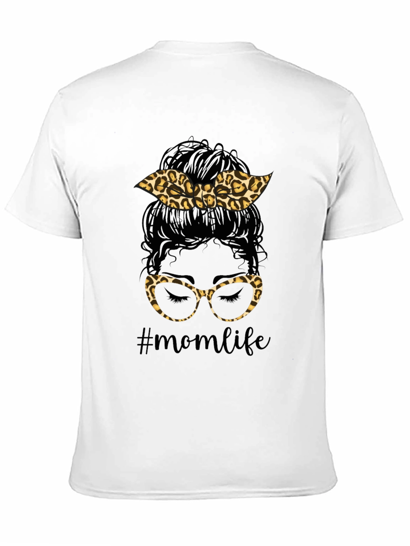 Mom Life Messy Bun Leopard Print T-Shirt
