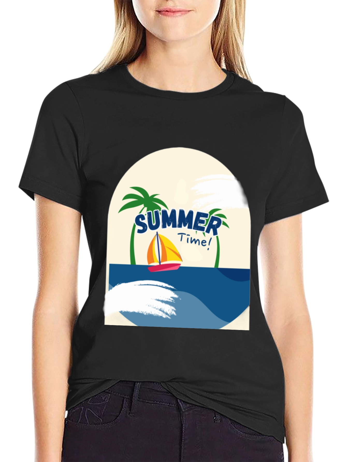 Summer Time Graphic T-Shirt - Tropical Sailboat Design