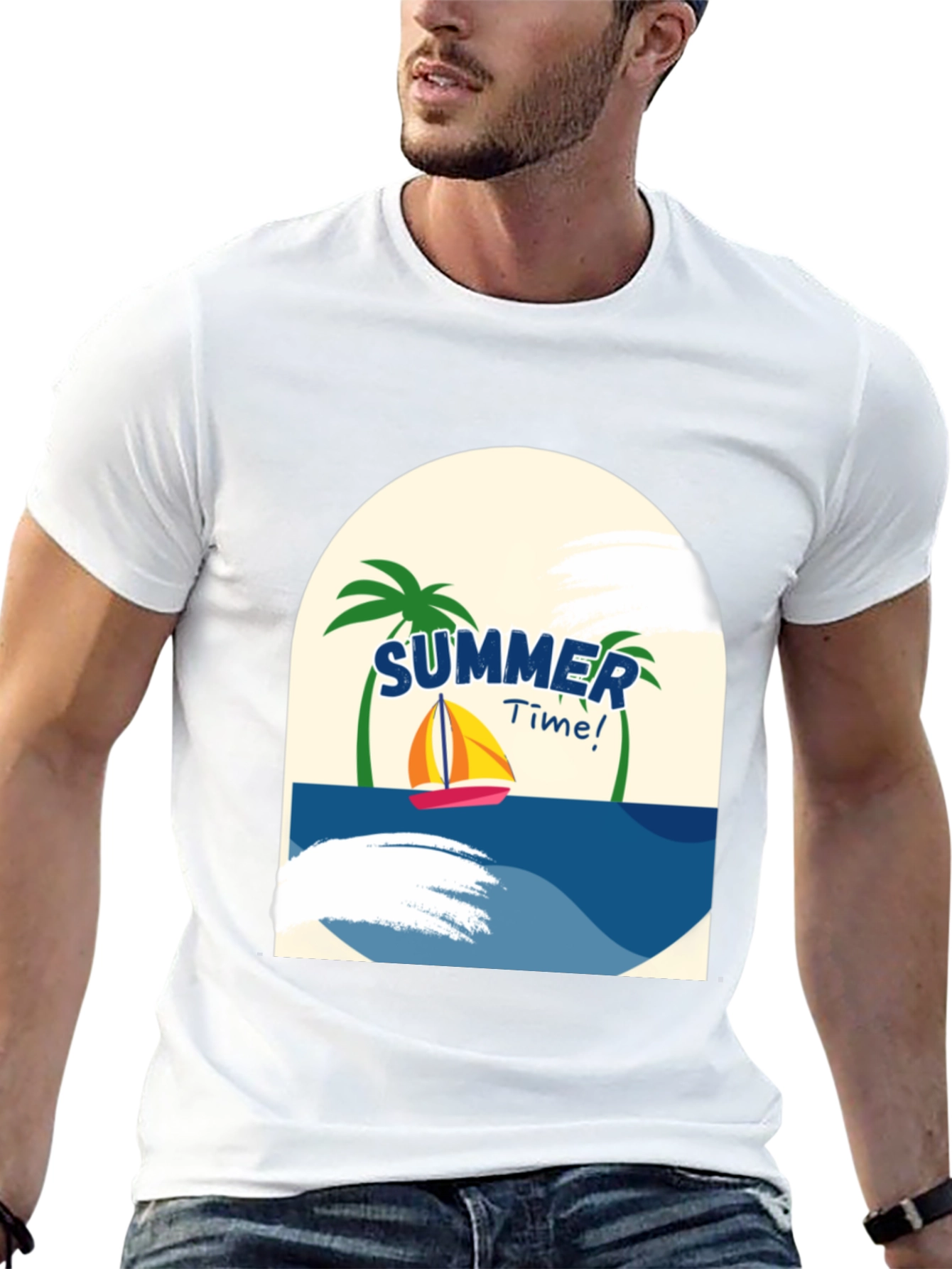 Summer Time Graphic T-Shirt - Tropical Sailboat Design