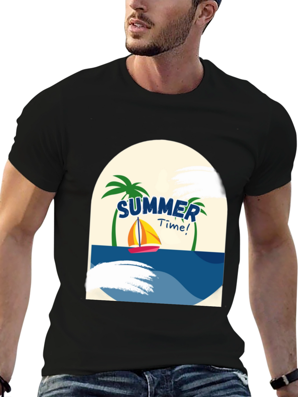 Summer Time Graphic T-Shirt - Tropical Sailboat Design