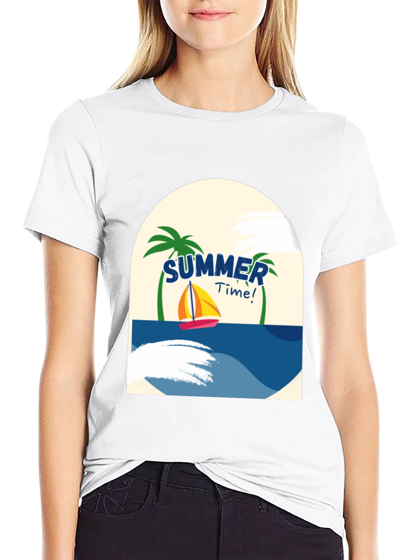 Summer Time Graphic T-Shirt - Tropical Sailboat Design