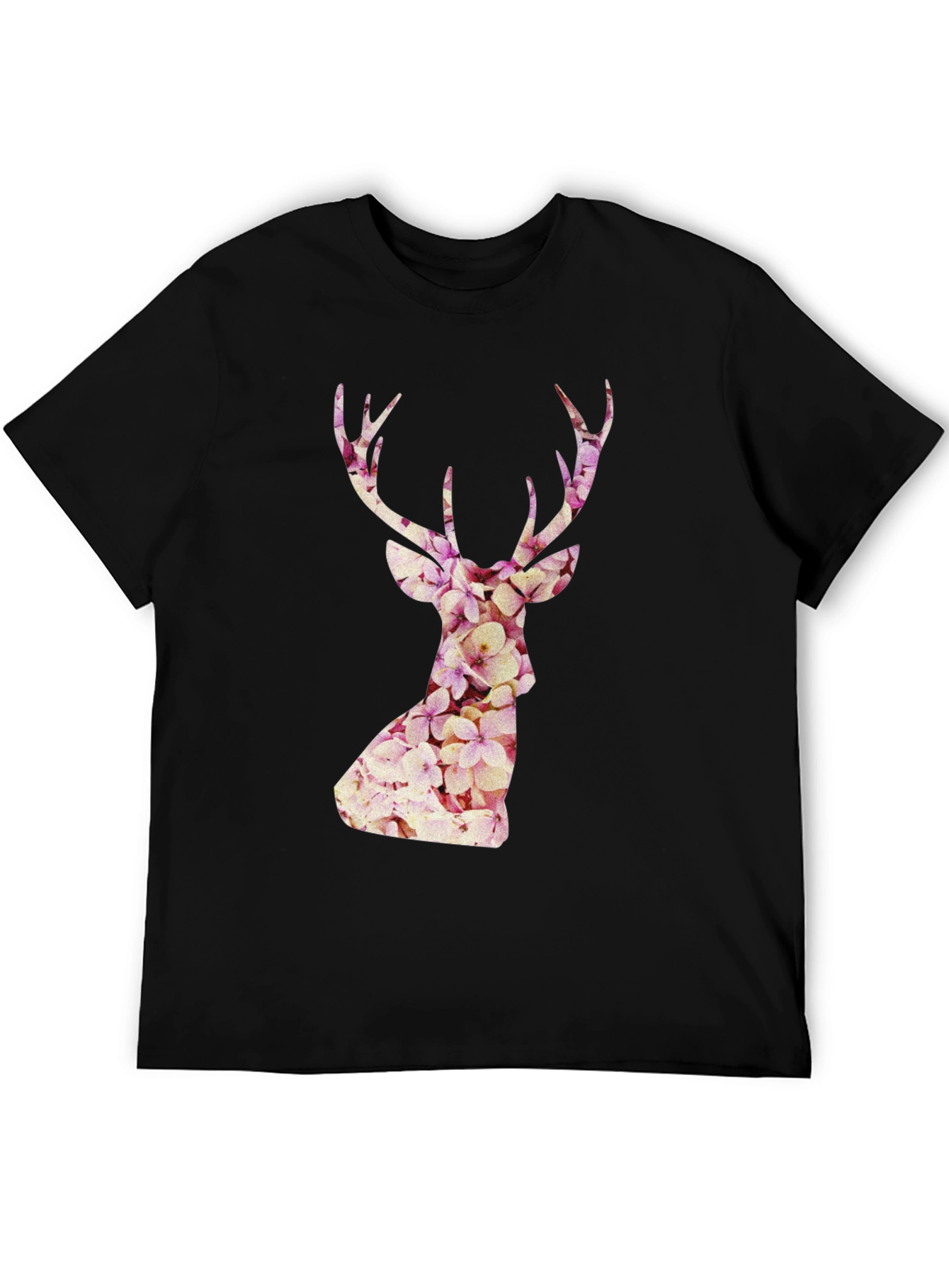 Floral Deer Head Graphic Tee - Trendy Mens Black T-Shirt