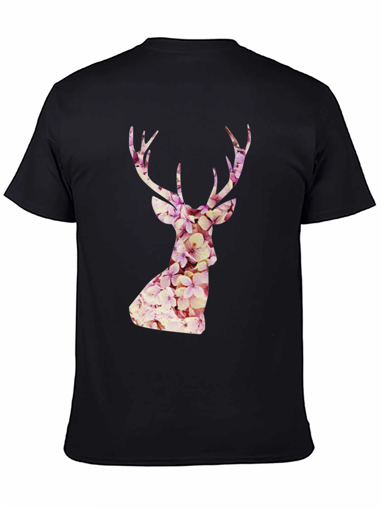 Floral Deer Head Graphic Tee - Trendy Mens Black T-Shirt