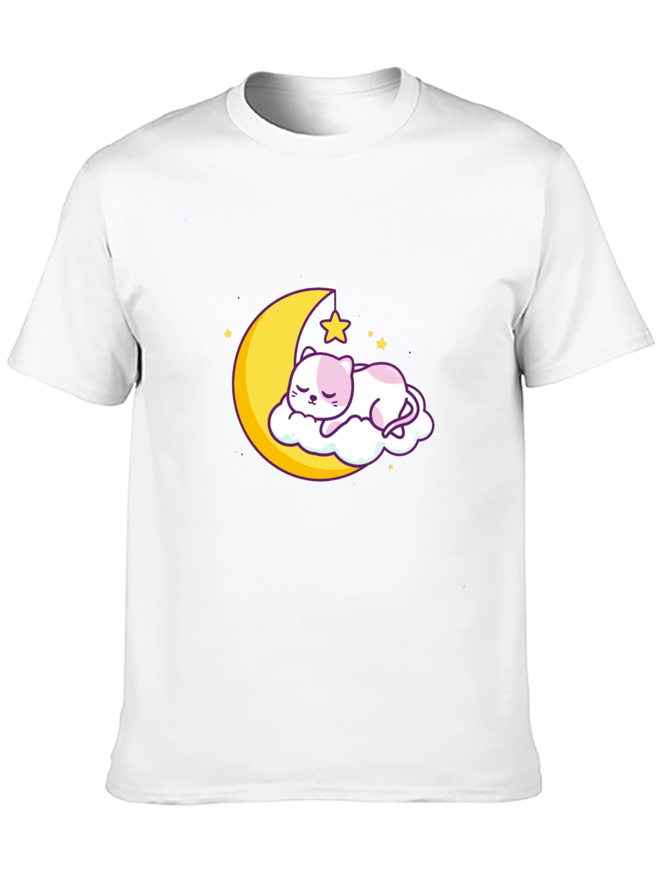 Cute Moon Cat Graphic Tee - Black Cotton T-Shirt