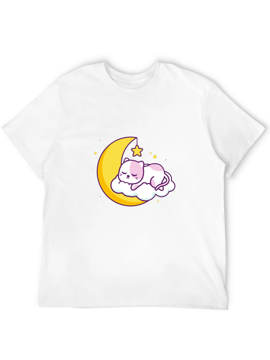 Cute Moon Cat Graphic Tee - Black Cotton T-Shirt