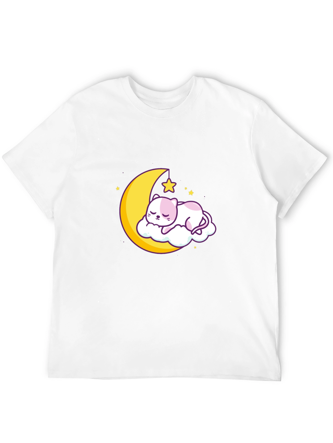 Cute Moon Cat Graphic Tee - Black Cotton T-Shirt