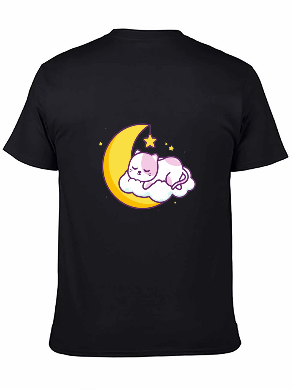 Cute Moon Cat Graphic Tee - Black Cotton T-Shirt