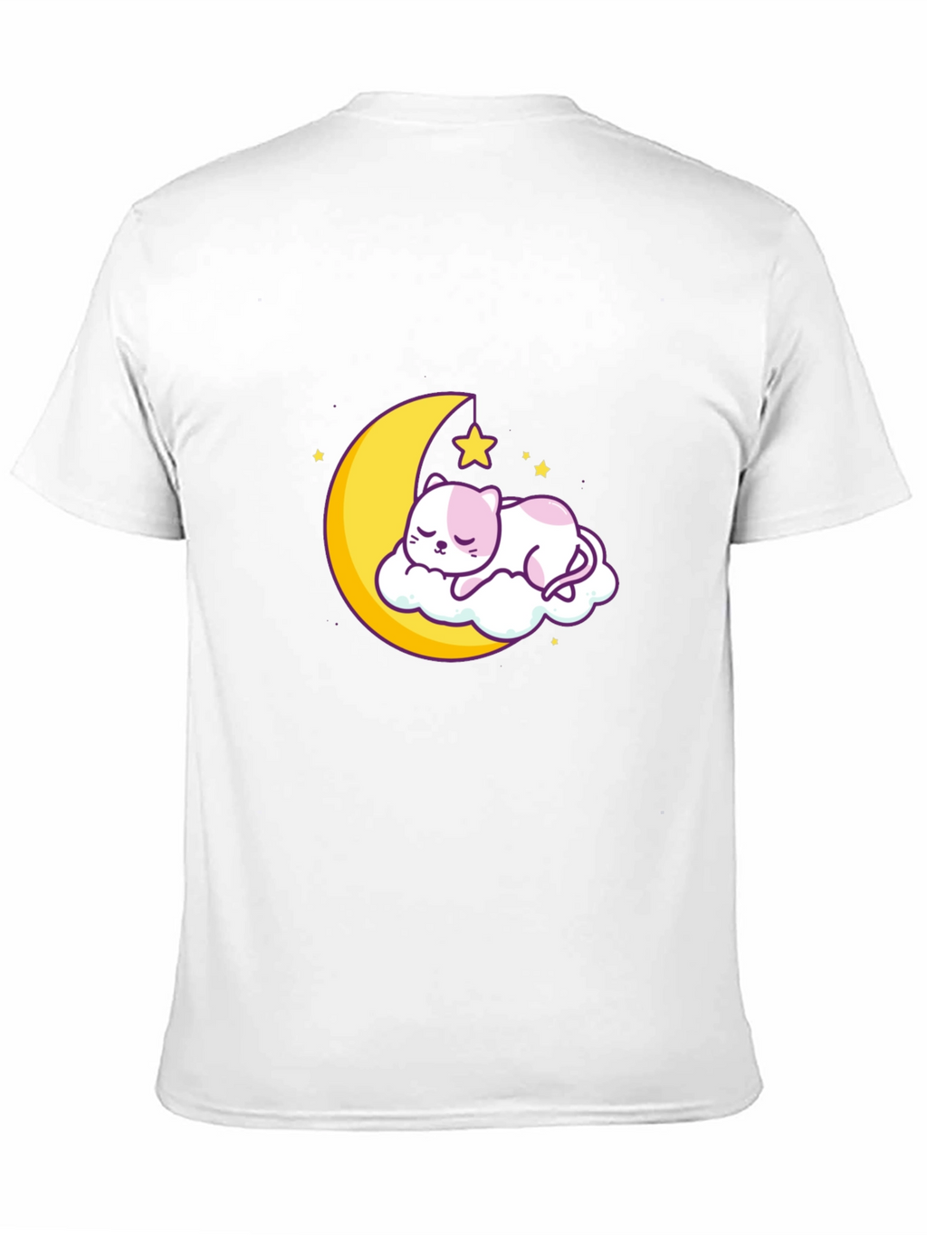 Cute Moon Cat Graphic Tee - Black Cotton T-Shirt