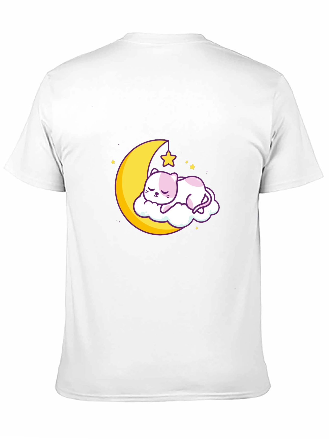 Cute Moon Cat Graphic Tee - Black Cotton T-Shirt