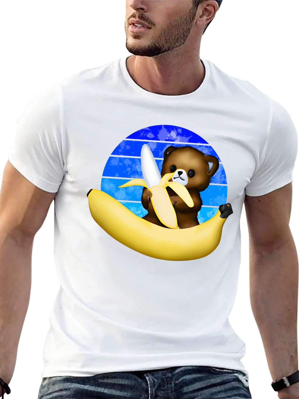 Funny Bear Eating Banana Graphic T-Shirt