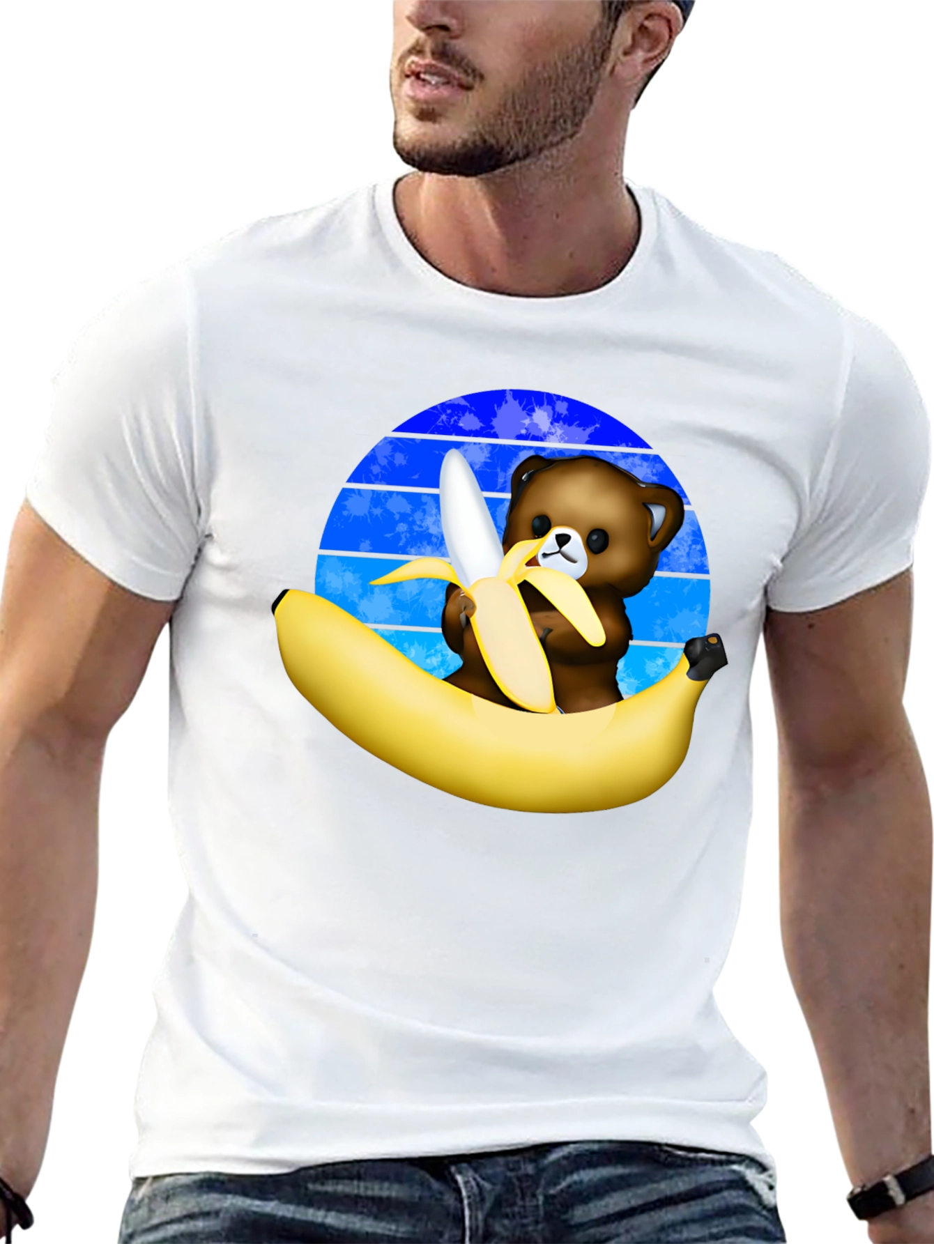 Funny Bear Eating Banana Graphic T-Shirt