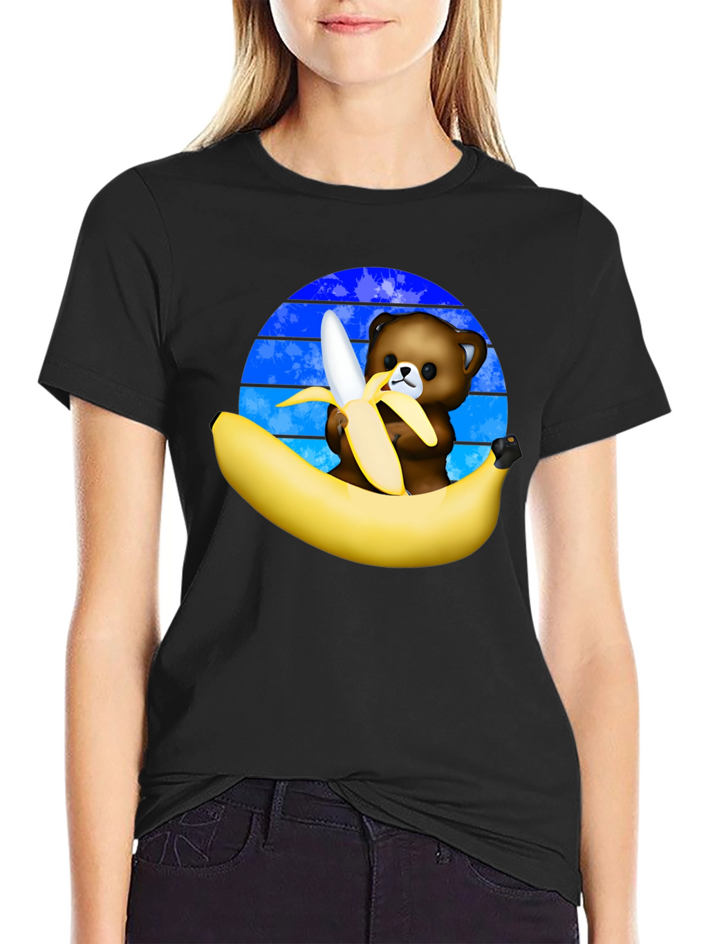 Funny Bear Eating Banana Graphic T-Shirt