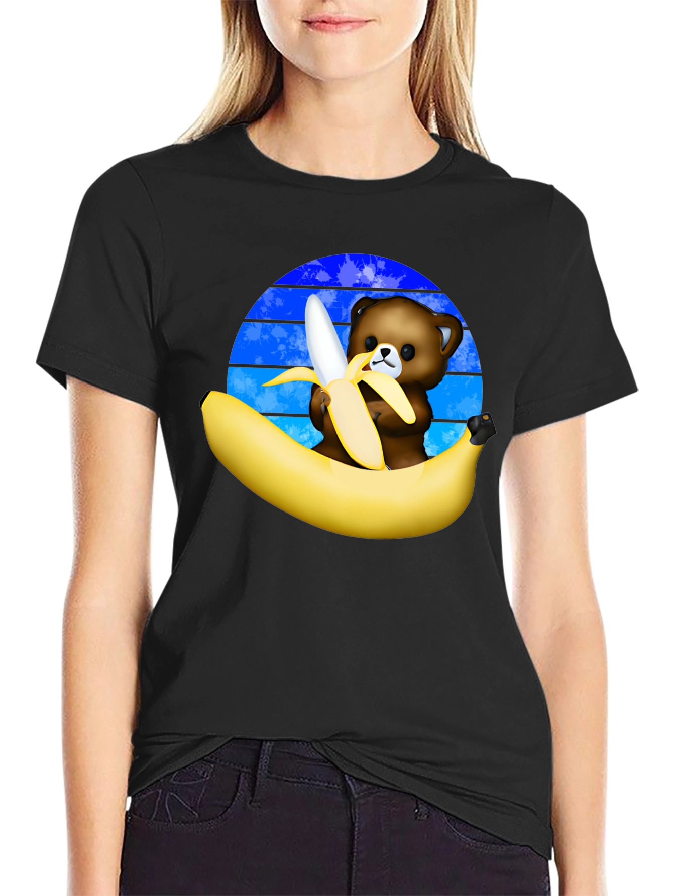 Funny Bear Eating Banana Graphic T-Shirt