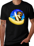 Funny Bear Eating Banana Graphic T-Shirt