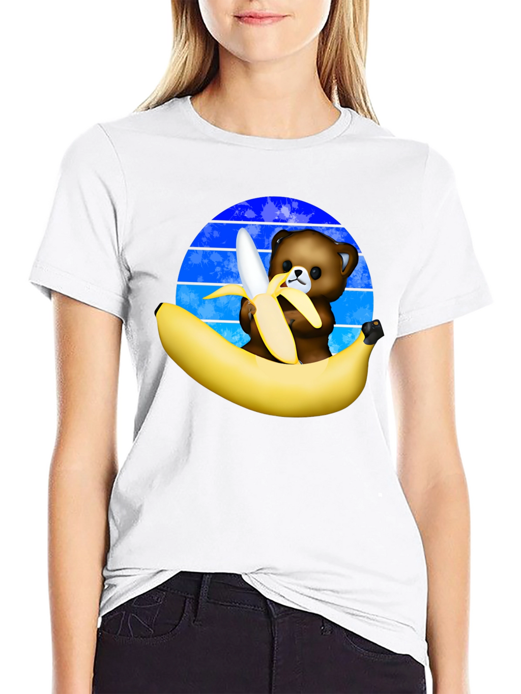 Funny Bear Eating Banana Graphic T-Shirt