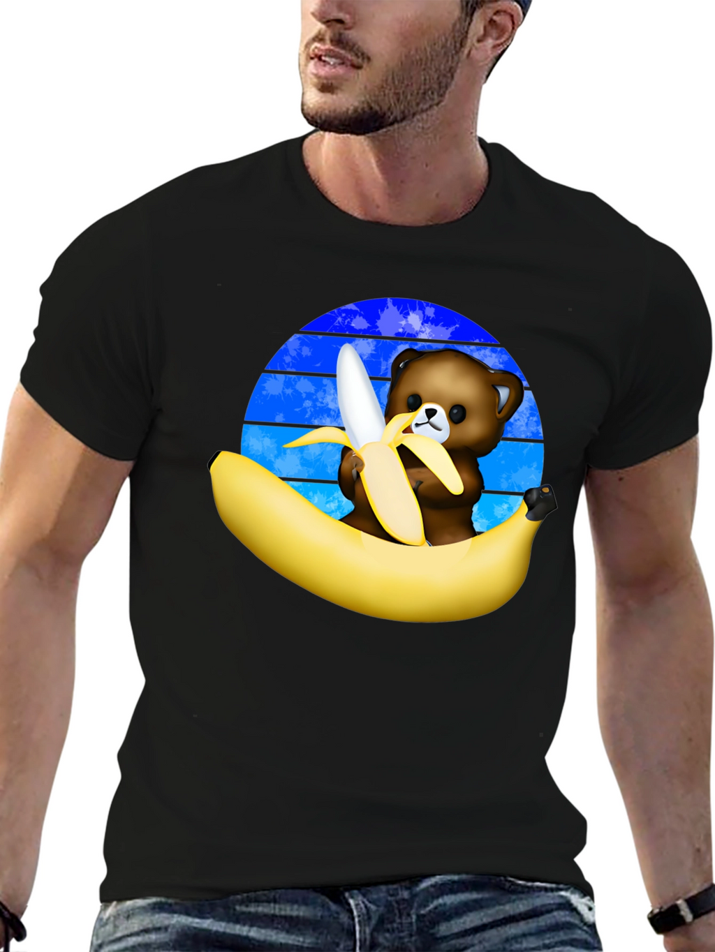 Funny Bear Eating Banana Graphic T-Shirt