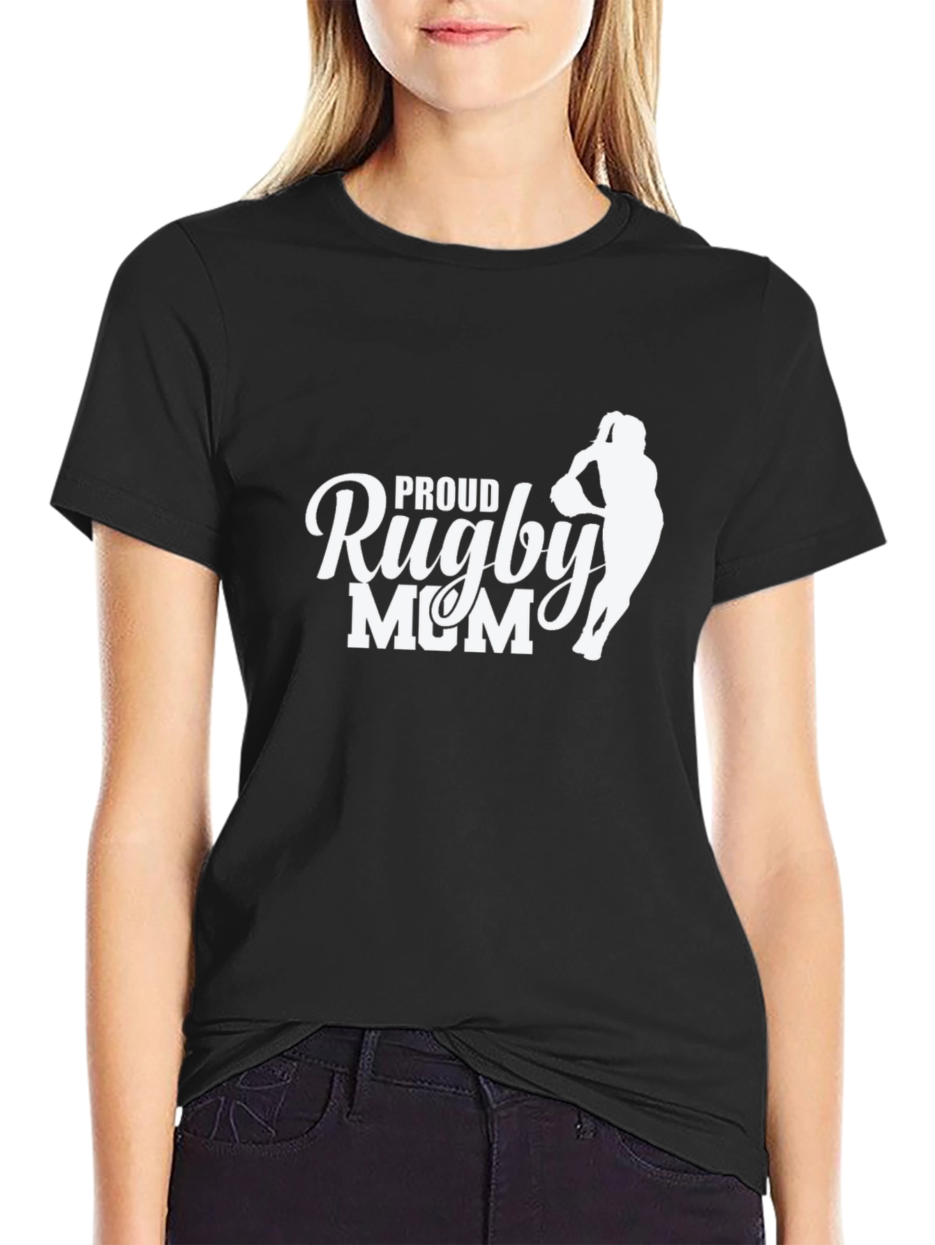 Proud Rugby Mom Black T-Shirt