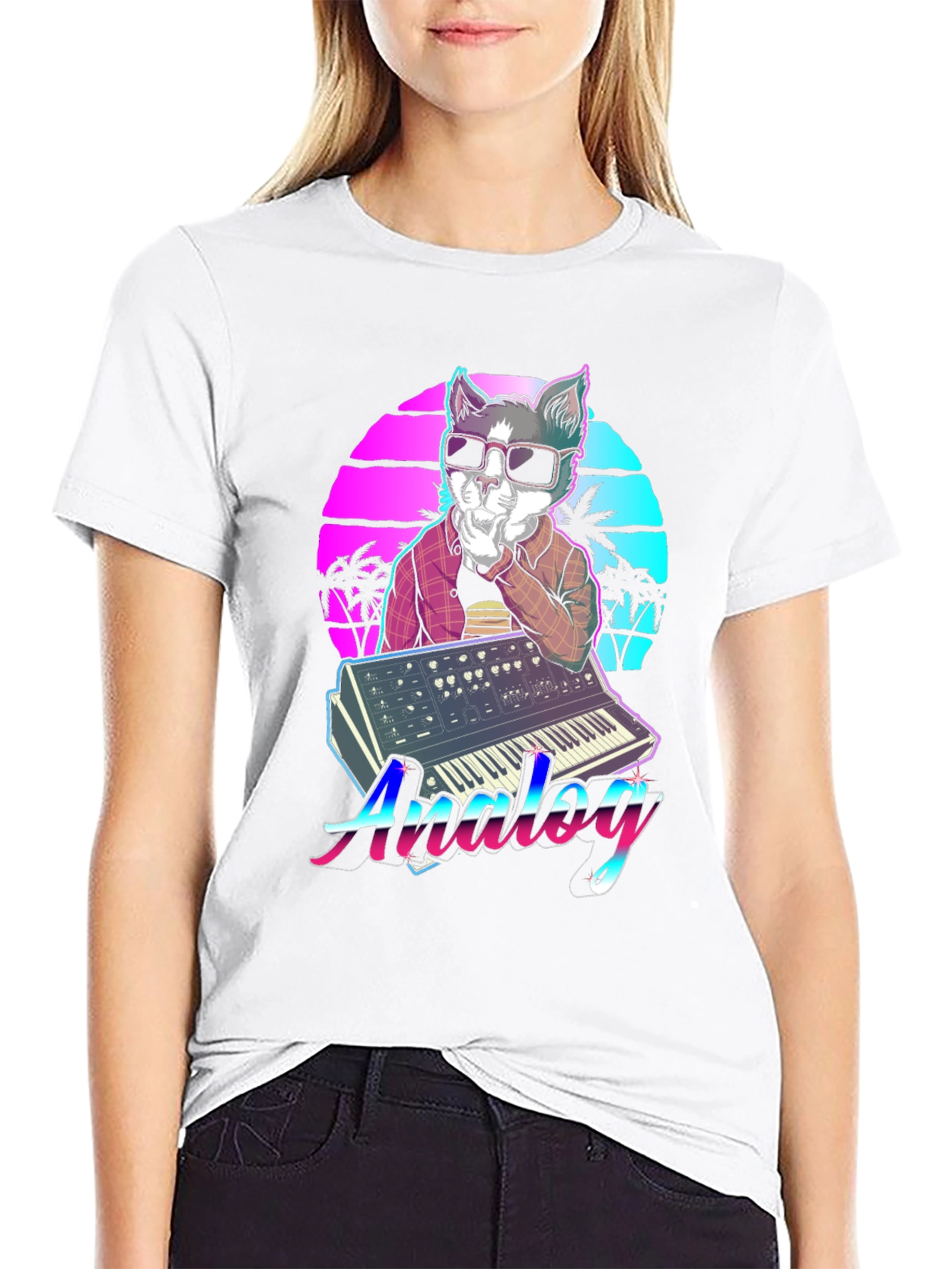 Retro Cat Synthesizer T-Shirt